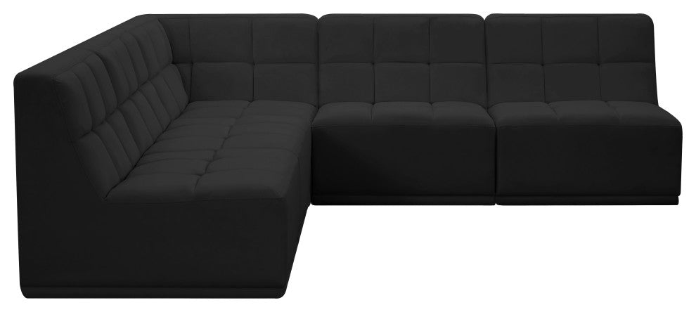 Relax Velvet Upholstered 5-Piece L-Shaped Modular Sectional, Black
