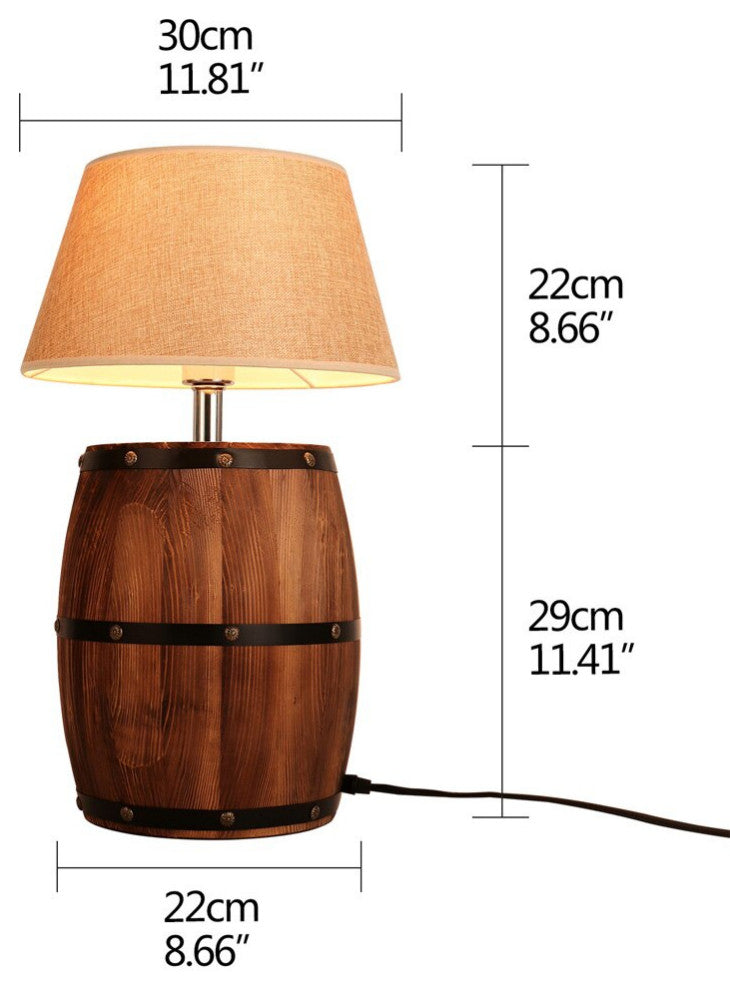 Industrial Wood Wine Barrel LED Table Lamp For Bedroom, Bar