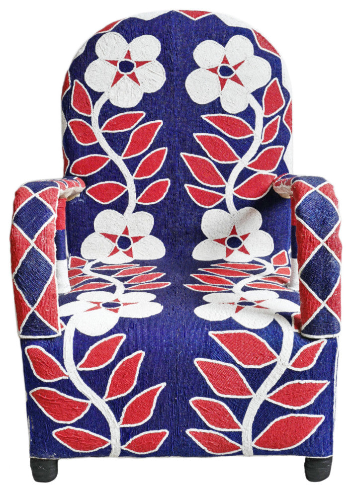 Red White and Blue Floral Beaded Chair