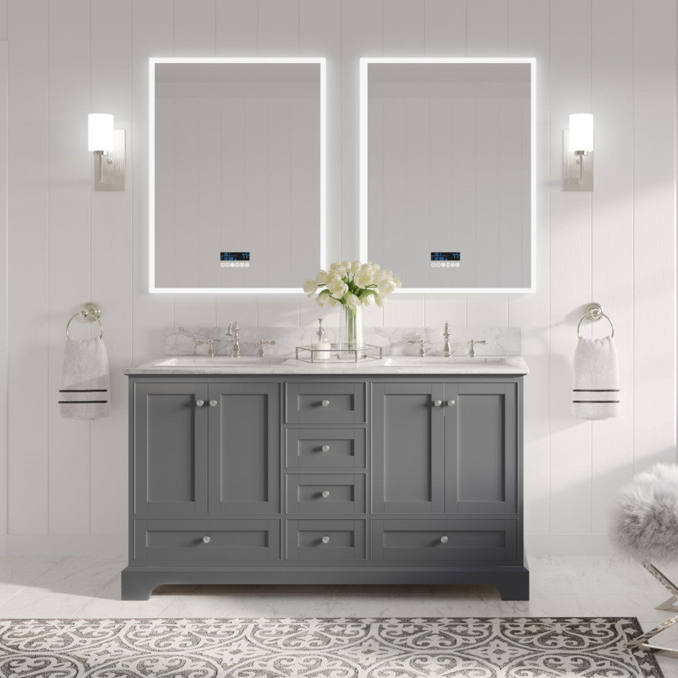 Cascade Bath Vanity, Sapphire Gray, 60", Brushed Nickel Hardware, Double, Freestanding