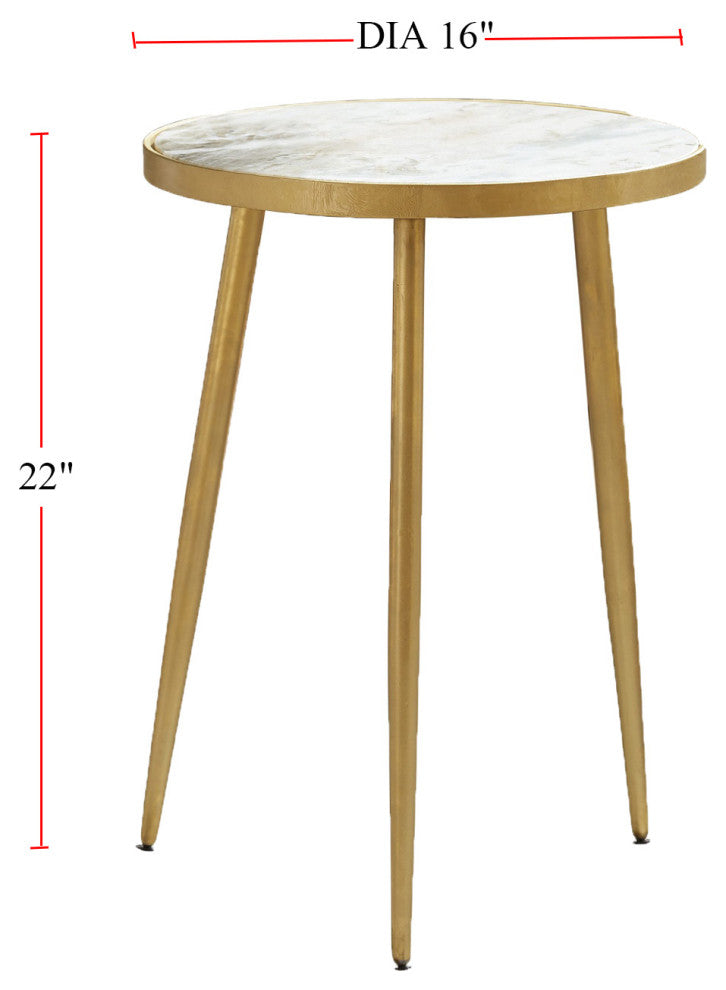 Round Accent Table, White and Gold