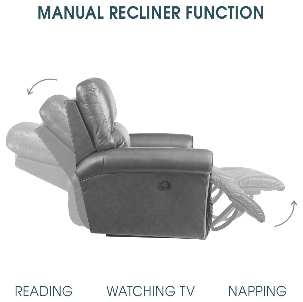 Marcel Manual Recliner Chair in Dark Brown Genuine Leather