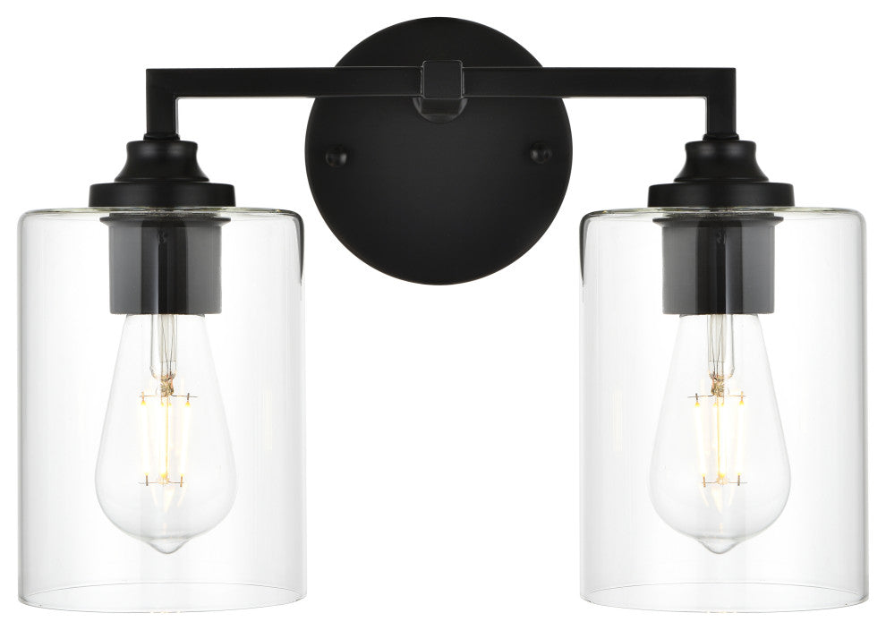 2 Light Black And Clear Bath Sconce