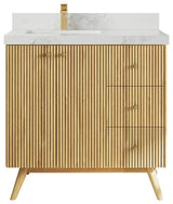 Pasadena 36 Left Offset  Bath Vanity in Light Natural Teak 2" Calacatta Nuvo