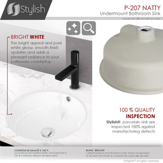 STYLISH 16" Round Undermount Ceramic Bathroom Sink With 2 Overflow Finishes