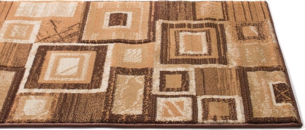 Well Woven Brooklyn Victoria Brown Beige Modern Squares Geo Runner Rug