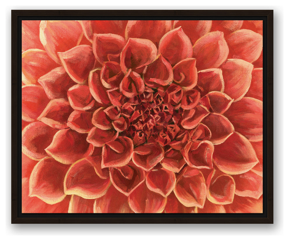 Red Gardenia Close Up Flower 16x20 Walnut Floating Framed Canvas