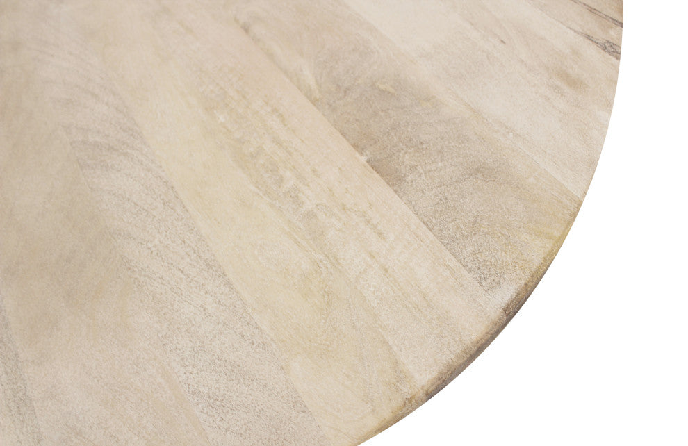 Benedict 70" Round Dining Table, Solid Mango Wood With White Wash