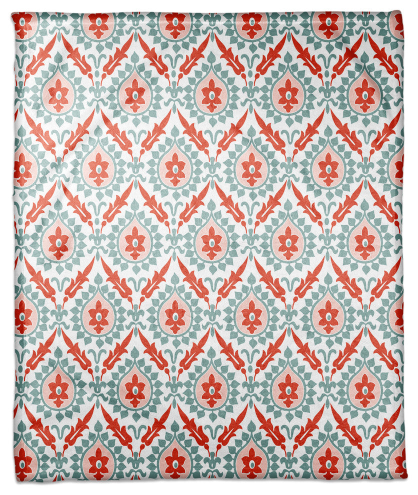 Ikat in Blue and Red Fleece Blanket