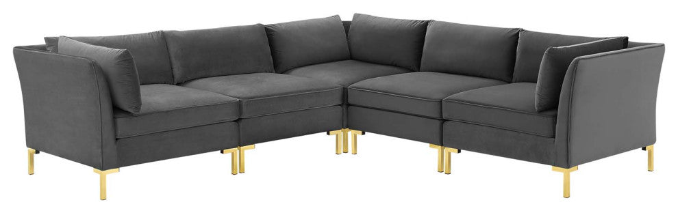 Sectional Sofa Set, Velvet, Gray, Modern, Living Lounge Hotel Hospitality