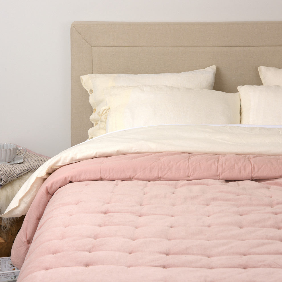 Velvet and Cotton Tufted Quilt, Pink, King
