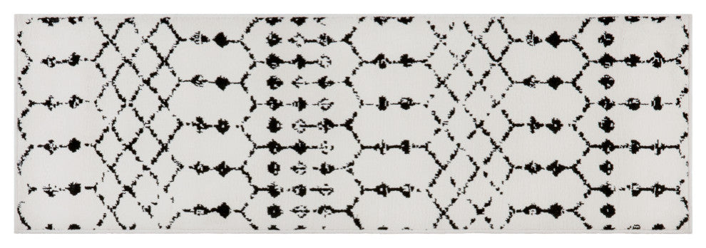 Geometric Bohemian Low Pile Rug, Ivory and Black -26