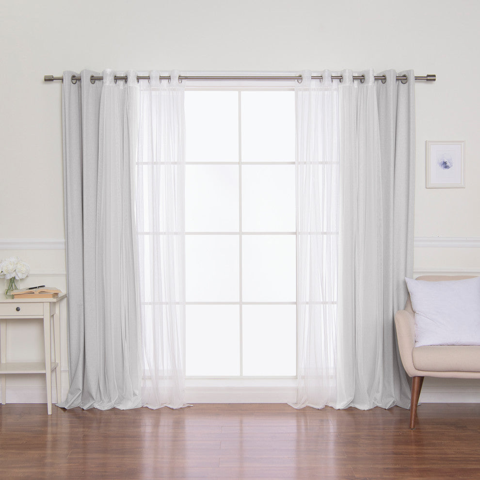 Tulle & Linen Blackout Curtains, Lt. Grey, 52"x84"