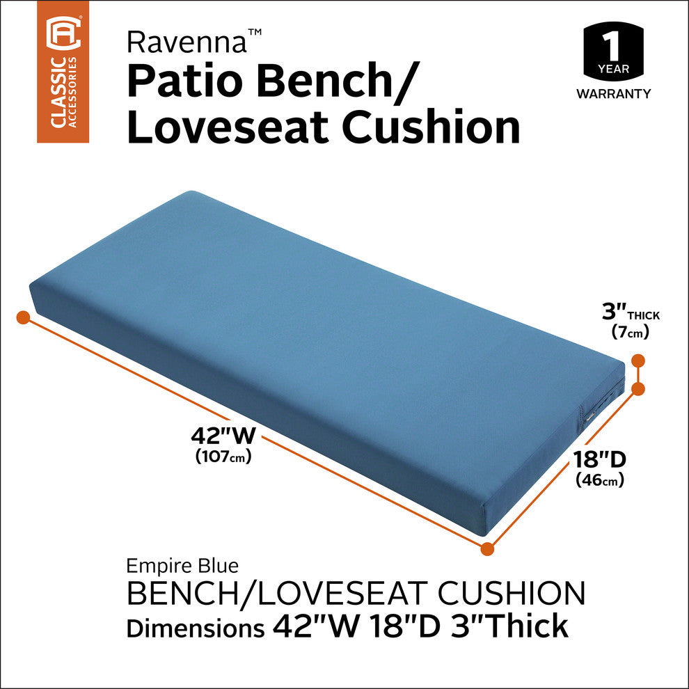 Patio Bench/Settee Cushion Slip Cover and Foam, Empire Blue, 42"x18"x3"