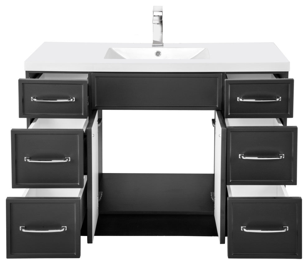 Manhattan Vanity, 1-Door 3-Drawer, Black, 48", Single Bowl