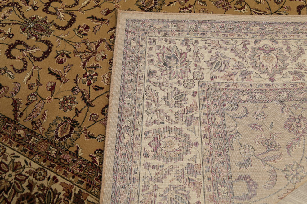 Traditional Floral Kashan Turkish Large Oriental Area Rug Carpet, Yellow, 11X15