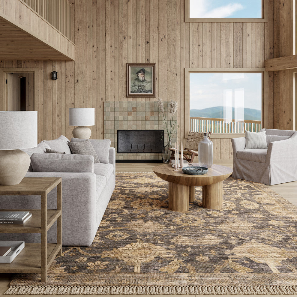 Marigold Vintage Tasseled Area Rug, Dark Brown 10'x14'