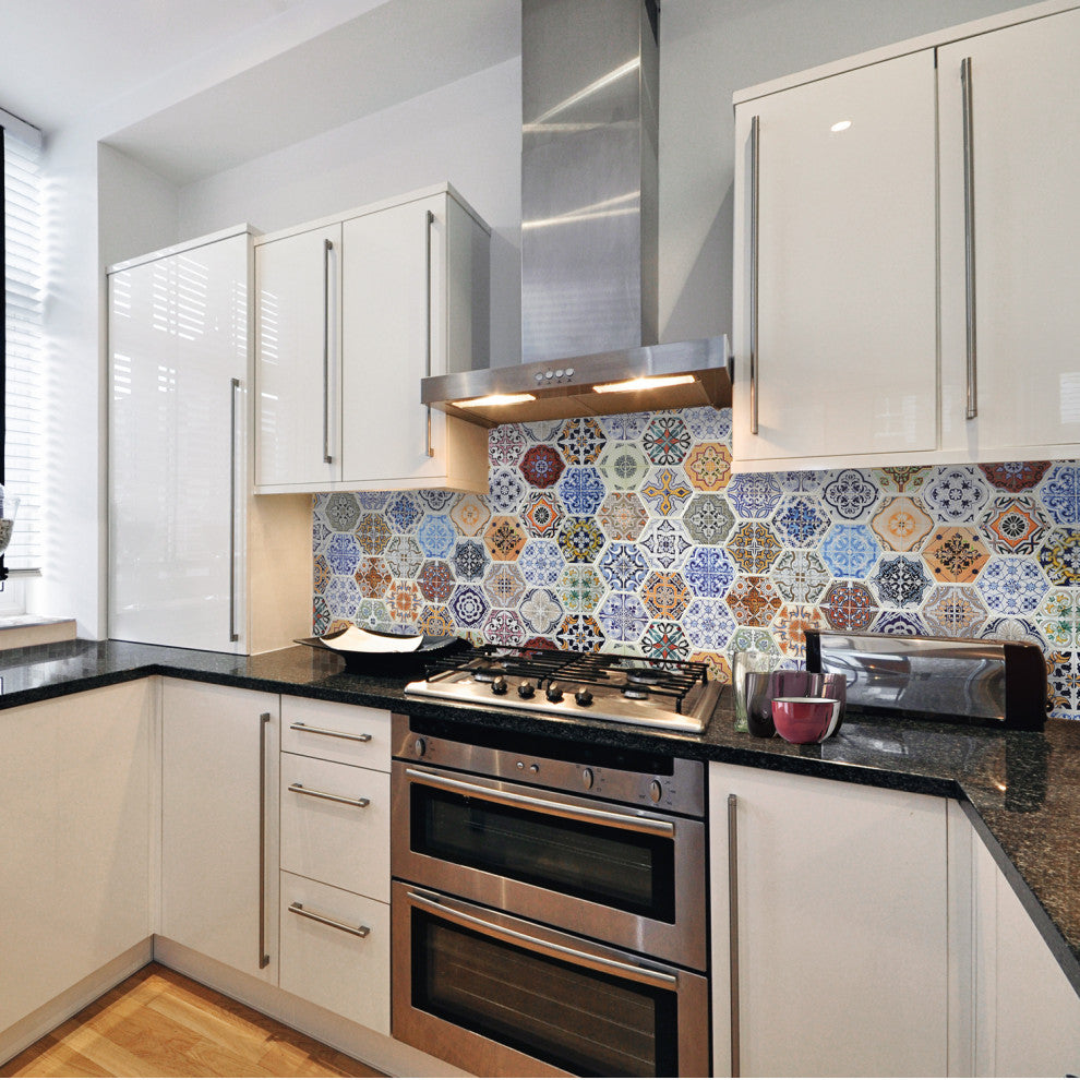 Hexagon Patchwork Mosaic 3D Wall Panels, Set of 10, Covers 51.2 Sq Ft