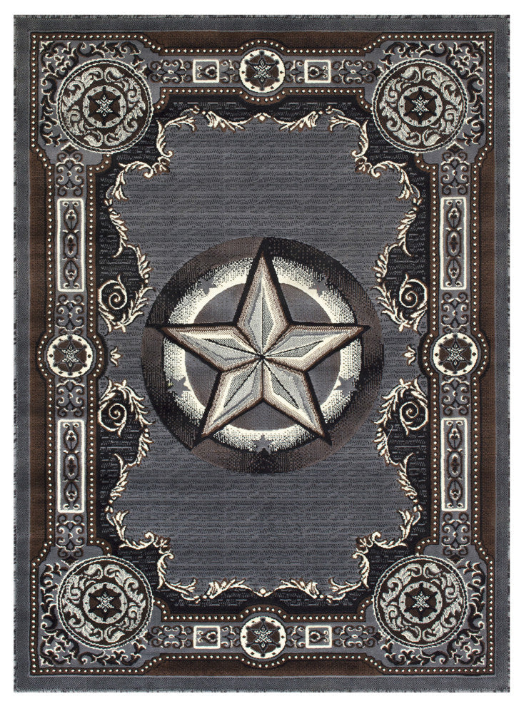 Allstar Western Area Rug Texas Star design, Grey, 5x7