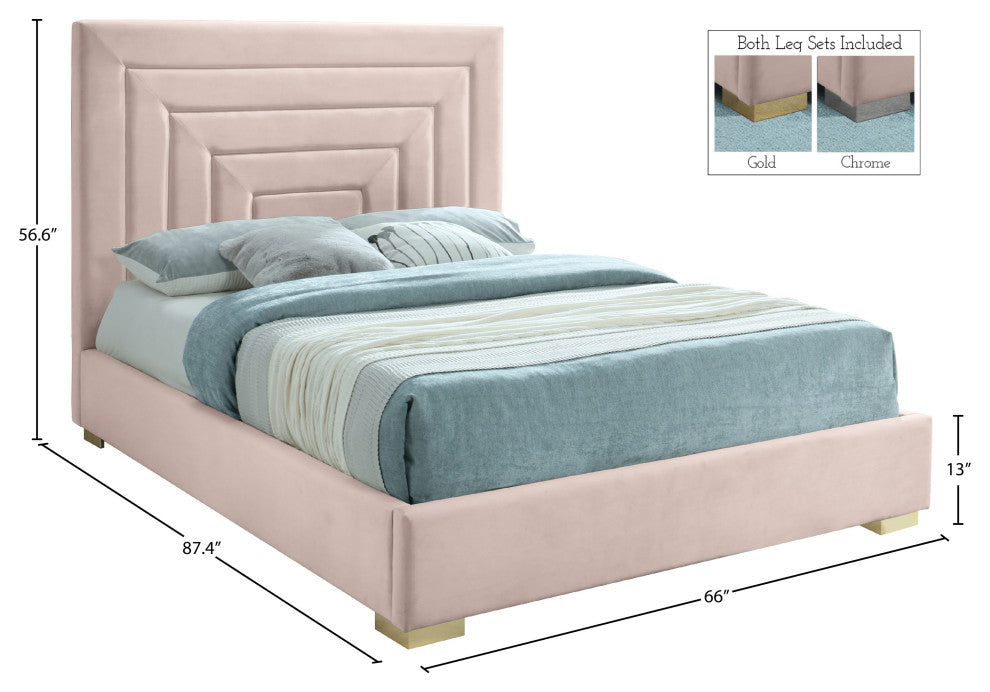 Nora Velvet Upholstered Bed, Pink, Queen