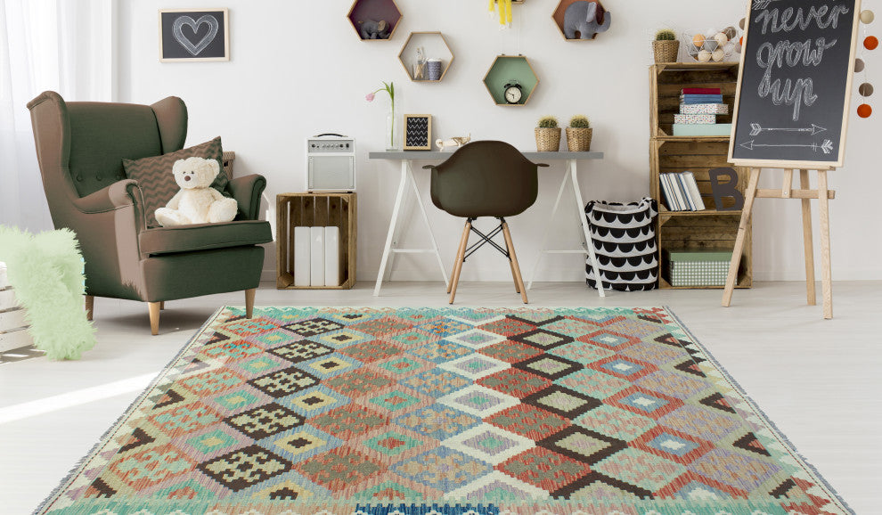 Sun Faded Flatweave Nazhin Rust/Ivory Rug, 5'0x6'8