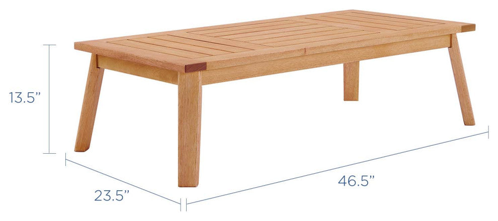 Lounge Coffee Table, Rectangular, Wood, Brown Natural, Modern, Outdoor Patio