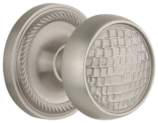 Double Rope Rosette With Round Clear Cottage Knob, Satin Nickel