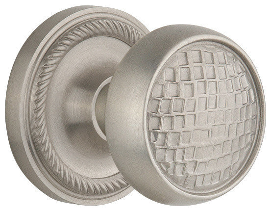 Double Rope Rosette With Round Clear Cottage Knob, Satin Nickel
