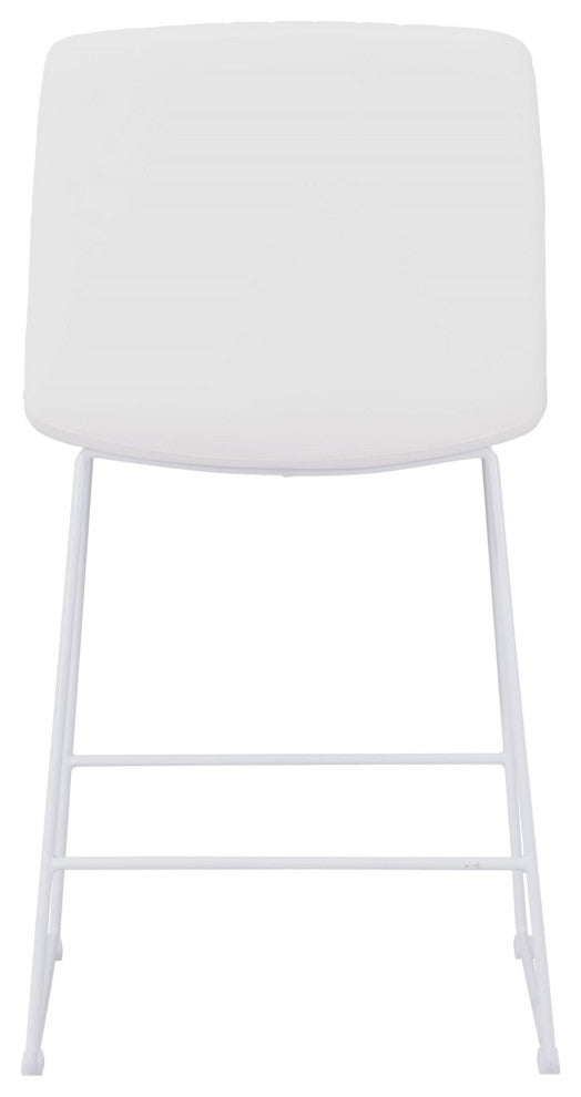 Counter Stool Chair, Set of 2, Faux Vinyl Leather, Steel, White, Cafe Bistro