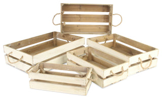 Rope Handle Wood Slat Crates, Set of 5