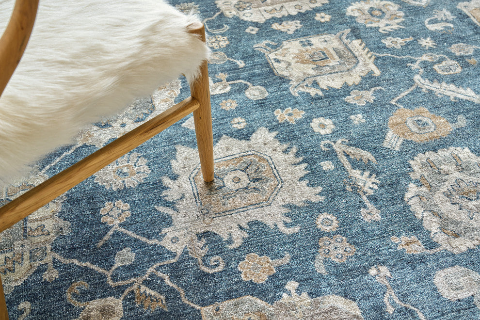 Museum Hand-Knotted Bamboo Silk and Cotton Navy Area Rug