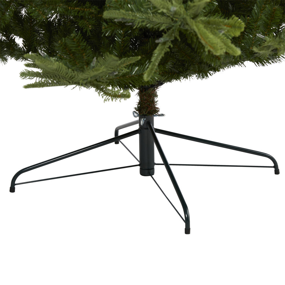 9' Layered Washington Spruce Faux Xmas Tree W/ Clear Lights & Bendable Branches
