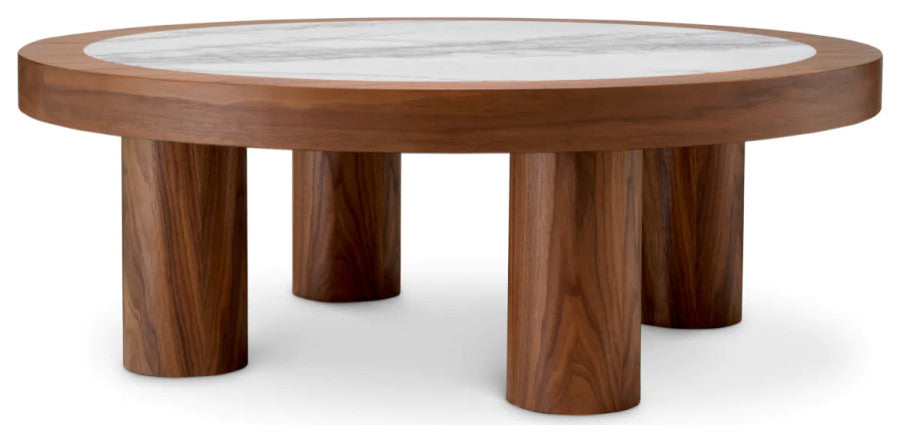 Walnut Veneer Marble Coffee Table, Eichholtz Presedio
