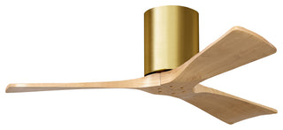 Irene 3 Blade Flush Mount Fan, 42", Brushed Brass, Light Maple Tone Blades