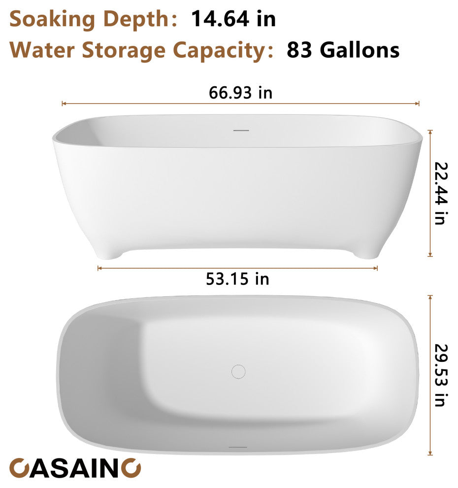 67in Adult-Sized Freestanding Soaking Tub with Raised Pedestal in Matte White