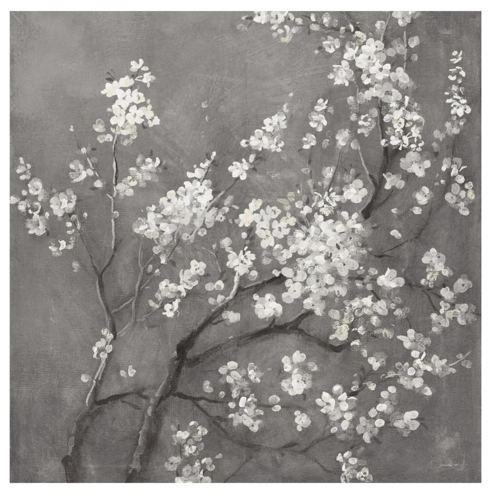 "White Cherry Blossoms I on Grey Crop" Paper Print by Danhui Nai, 20"x20"