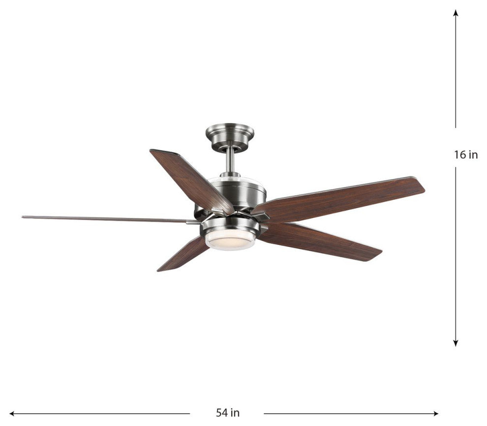 Byars 54" 5-Blade LED Indoor BN Ceiling Fan, Light Kit White Opal Shade