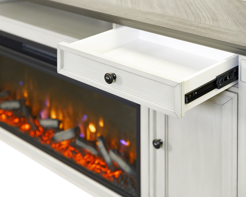 76" Traditional Fireplace Console Entertainment, White