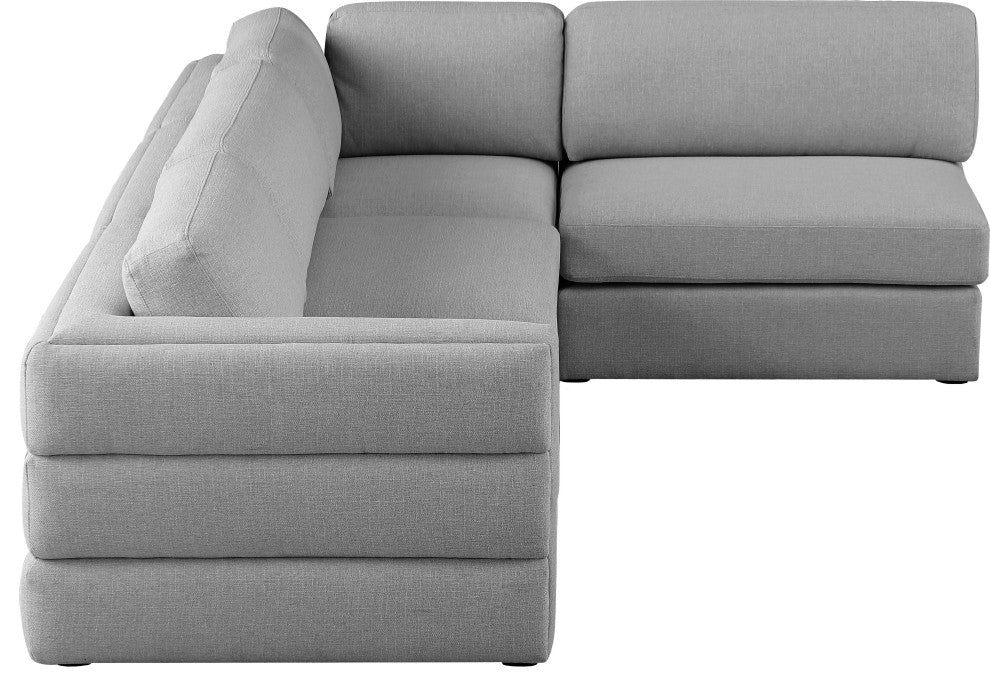 Beckham Linen Textured Fabric 4-Piece Modular L-Shaped Sectional, Grey