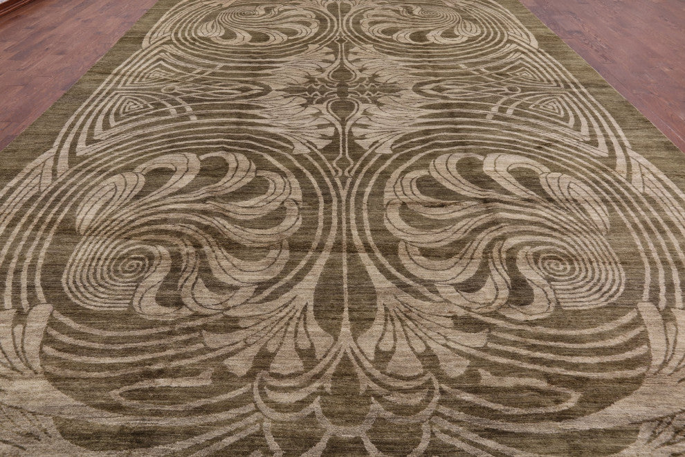 12' 2" X 18' 3" Modern Hand Knotted Wool Area Rug Q4435