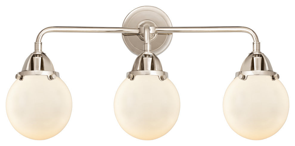 Beacon Bath Vanity Light, Polished Nickel, Matte White, Matte White