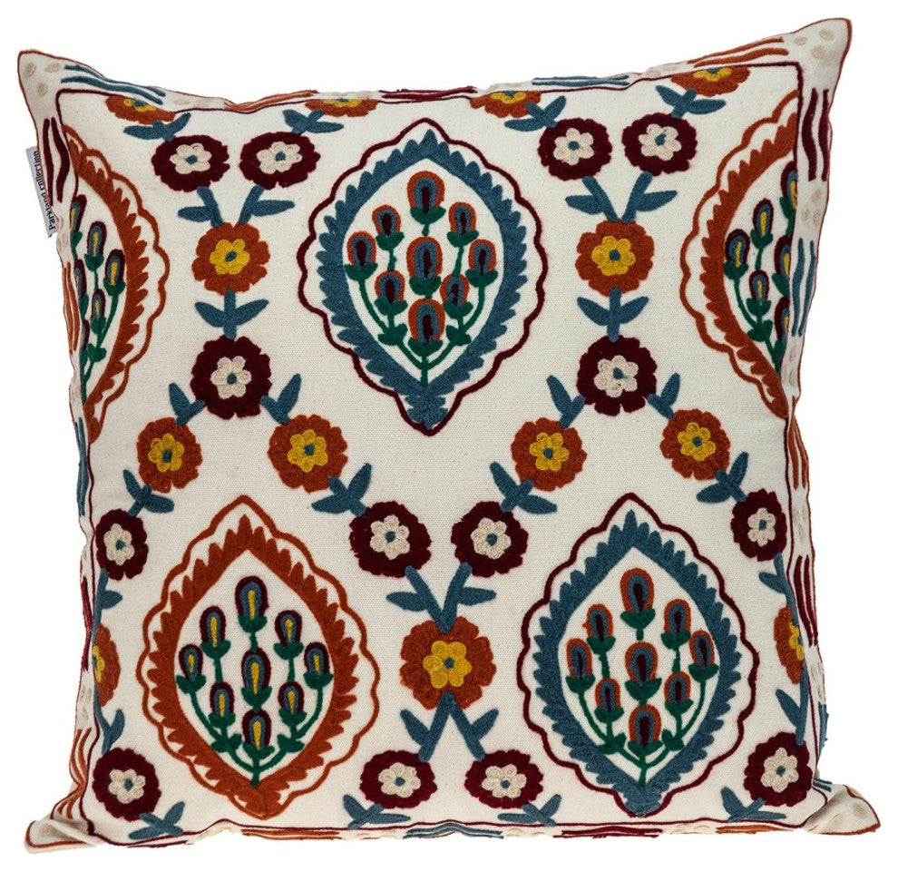 Floral Embroidered Multicolor Decorative Pillow