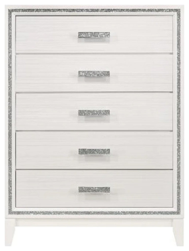 Benzara BM269073 Chest With 5 Drawers and Shimmer Accent Trim, White