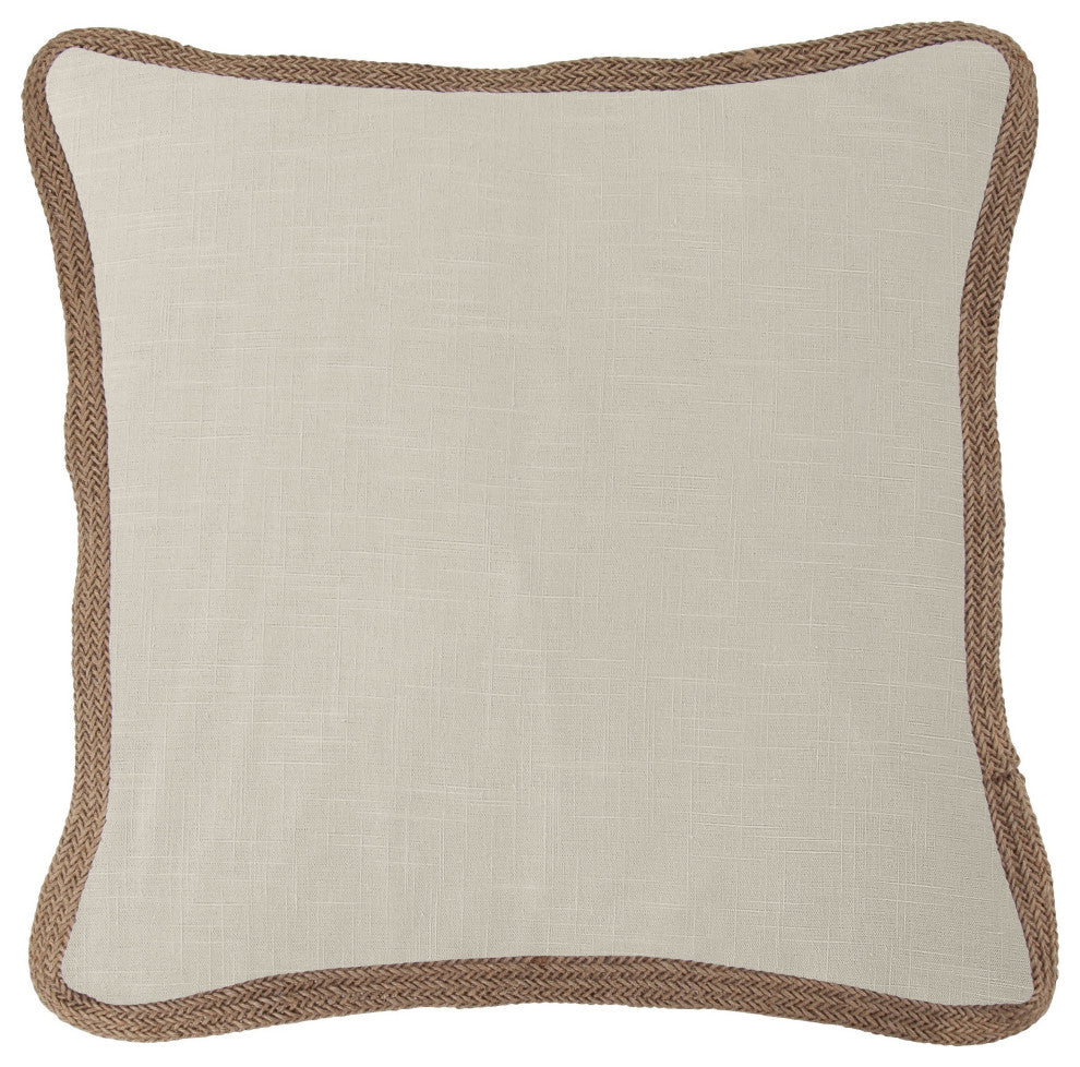 Washed Linen Jute Trimmed Euro Sham, 27"x27", Light Tan, 1 Piece