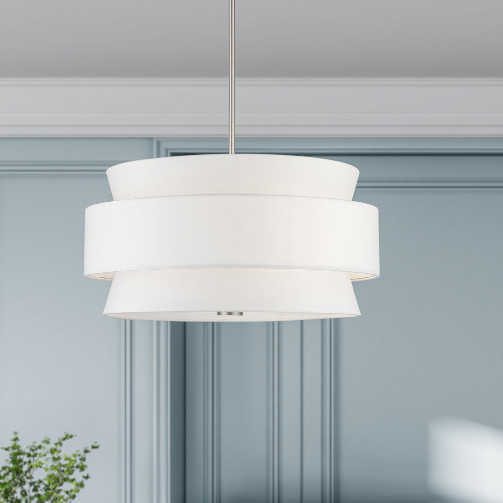 Fontana 5-Light Brushed Nickel Chandelier with Off-White Shades