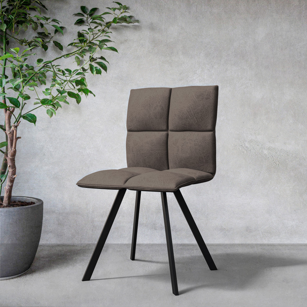 Wesley Modern Leather Dining Chair, Metal Legs Set of 2, Gray