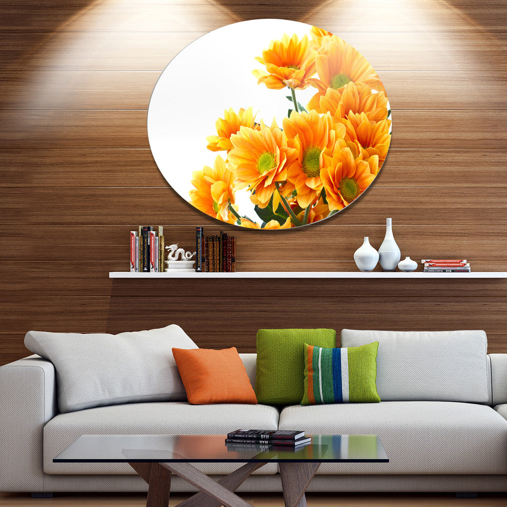 Orange Flowers Chrysanthemum, Modern Flower Round Metal Wall Art, 36"