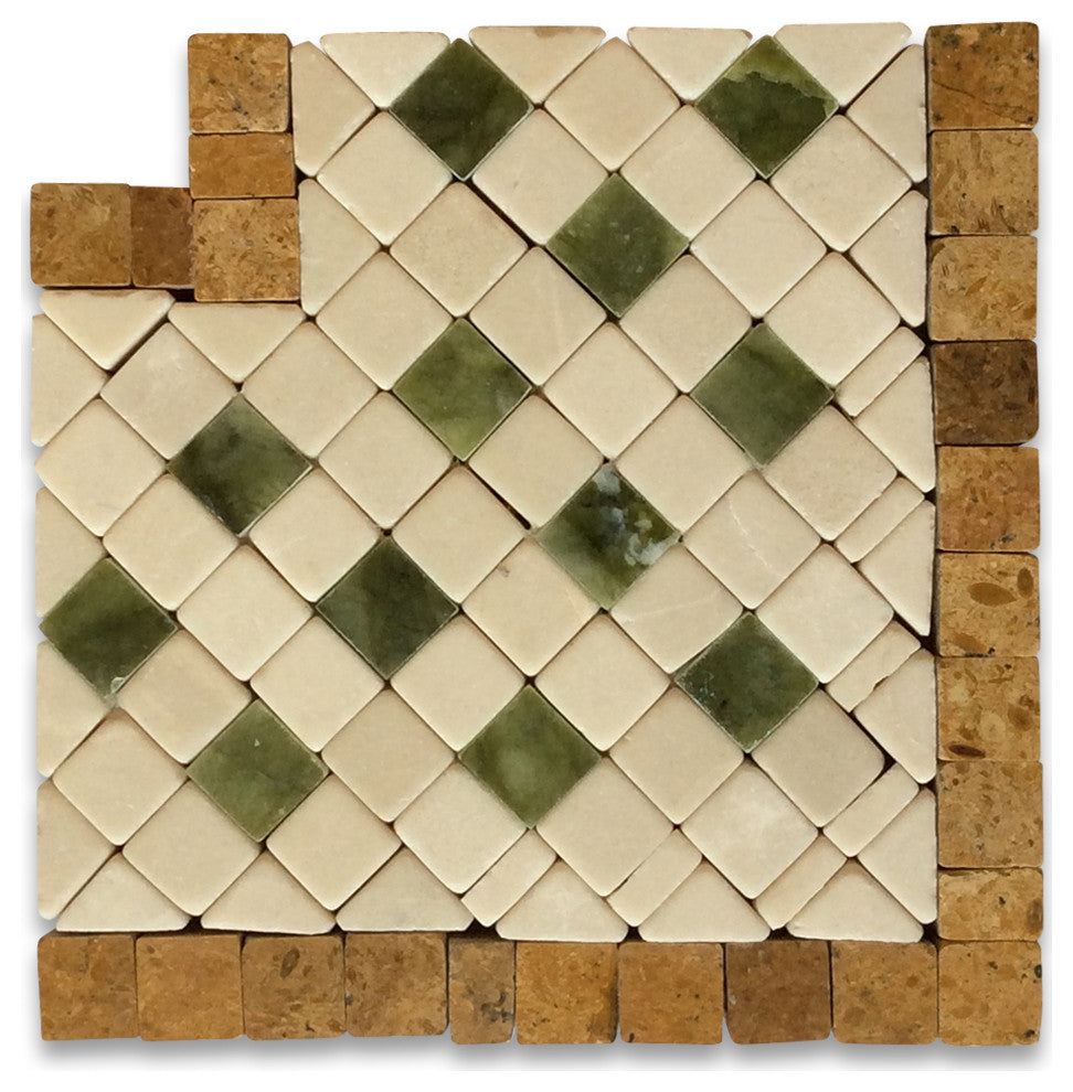 Marble Mosaic Border Decorative Tile Inca Antique 3.25x3.25 Tumbled, 1 piece