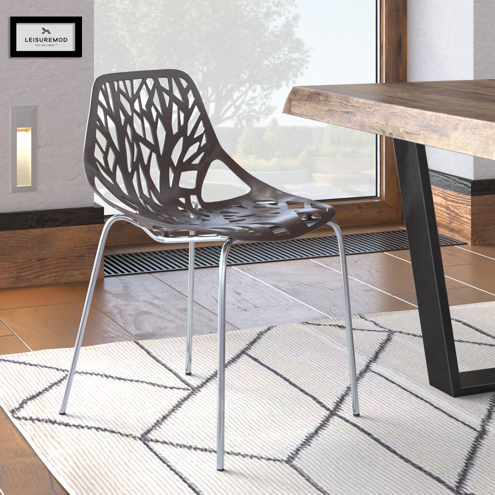 Leisuremod Asbury Stackable Dining Chair with Chome Legs, Taupe