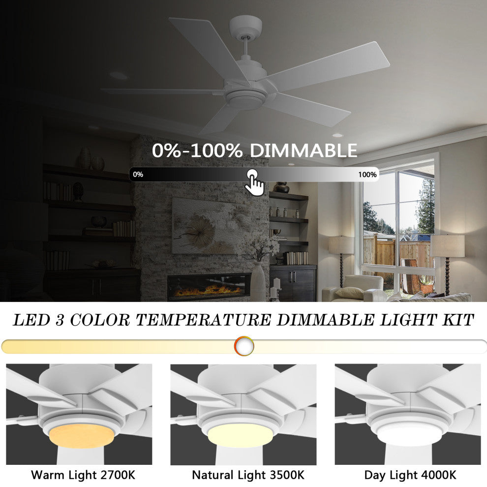CARRO Modern LED Ceiling Fan with Remote and Dimmable Light, White, 48"